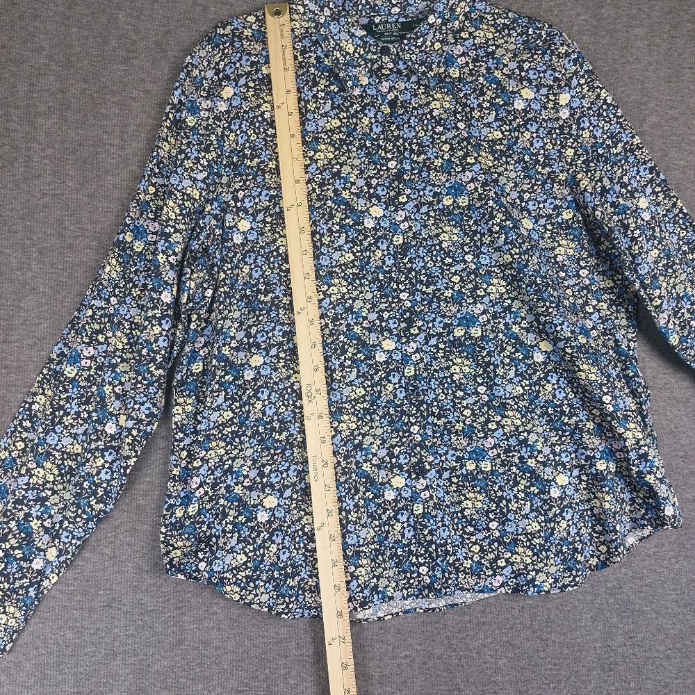 LAUREN RALPH LAUREN WOMENS NON IRON BLUE MICRO DITSY FLORAL COTTON SHIRT SZ XXL - Picture 4 of 8